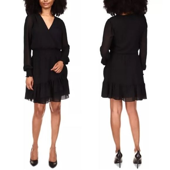 MICHAEL Michael Kors Women's Ruffled Faux-Wrap Mini Dress Black Size P/M NWT - Picture 1 of 4